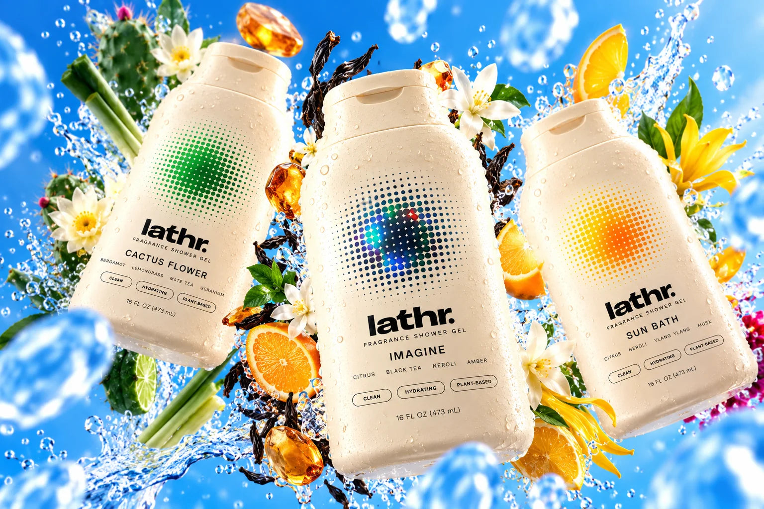 Lathr fragrance shower gel bottles